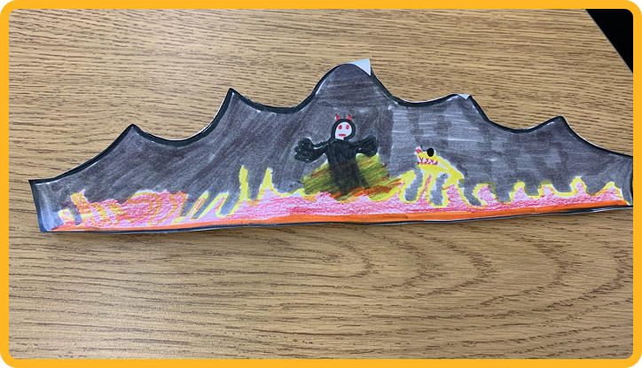 Crown Drawing with Fire Scene
